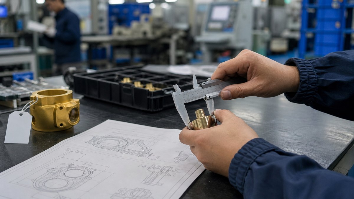 Fabrika denetim masasında kumpas, basılı çizim ve golden sample